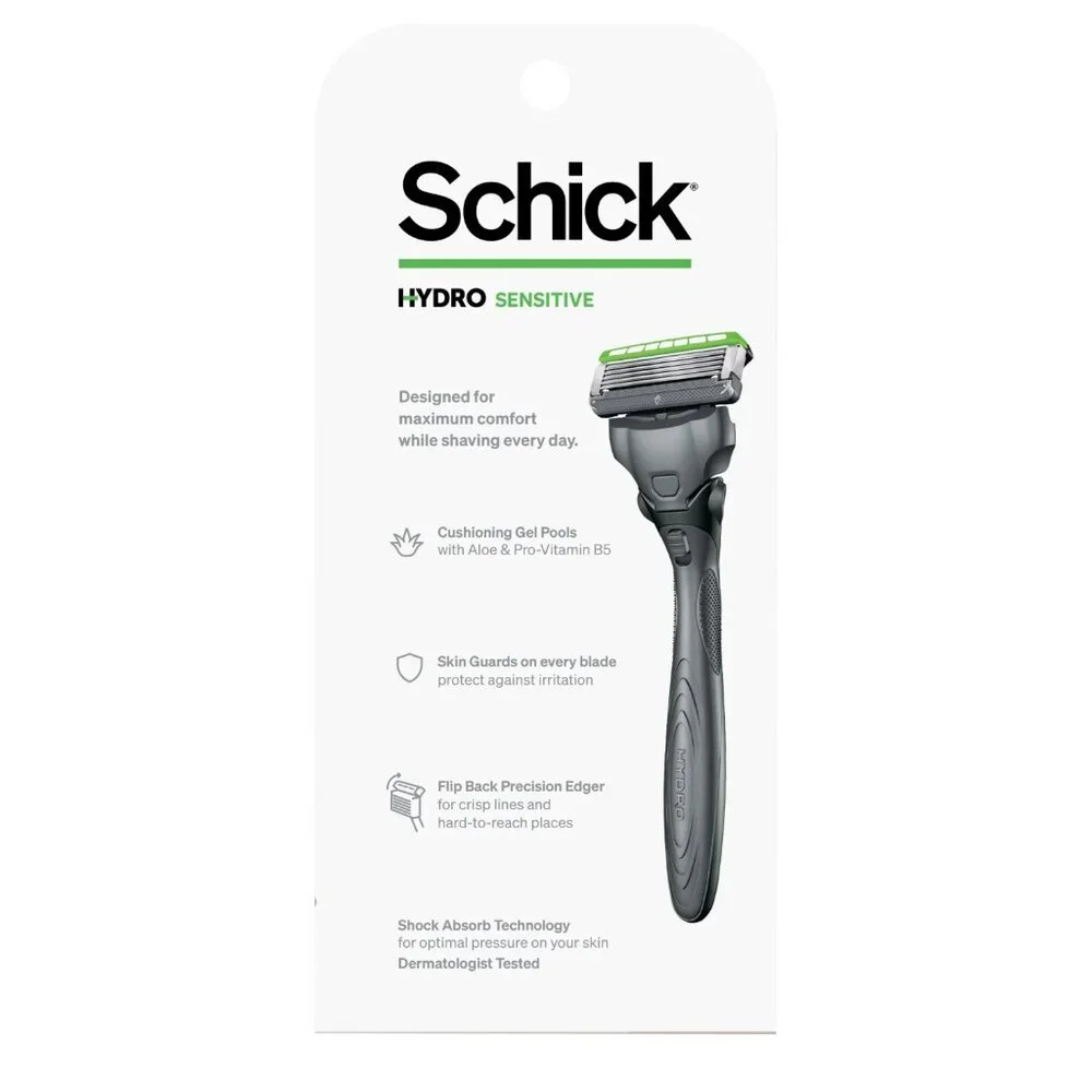 Schick Hydro 5-Blade Razor Sensitive Skin Men’s Skin Comfort Shaver- 2 Cartridge